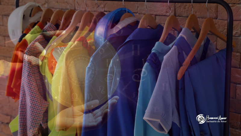Dicas práticas para usar as cores do seu signo no look, na casa, no trabalho e em rituais ao longo de 2026 objetos coloridos como roupas, decoração e velas representando o uso das cores no dia a dia